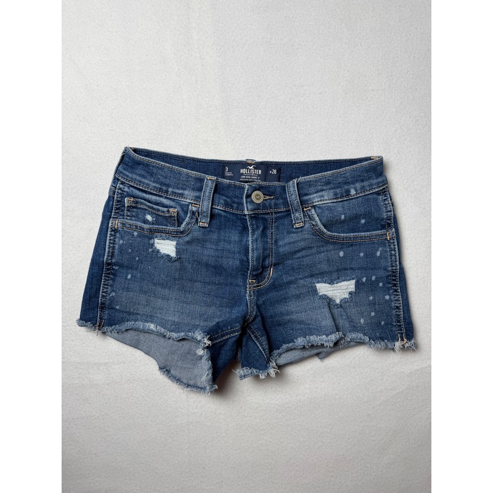 Hollister Y2K Low Rise Distressed Denim Shorts Size 3‎ W26 Frayed Hem